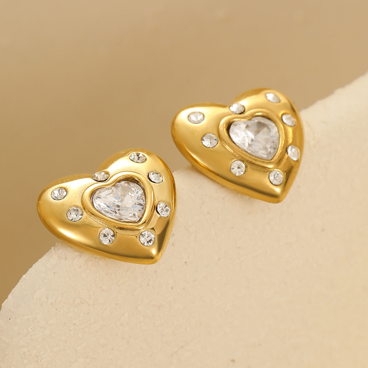 Fashion Minimalist Heart-Shaped Stainless Steel Earrings with 18K Gold Plating for Women