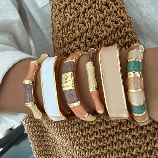 Pulsera de aleación chapada en oro con esmalte de aceite de goteo multicolor étnica bohemia geométrica