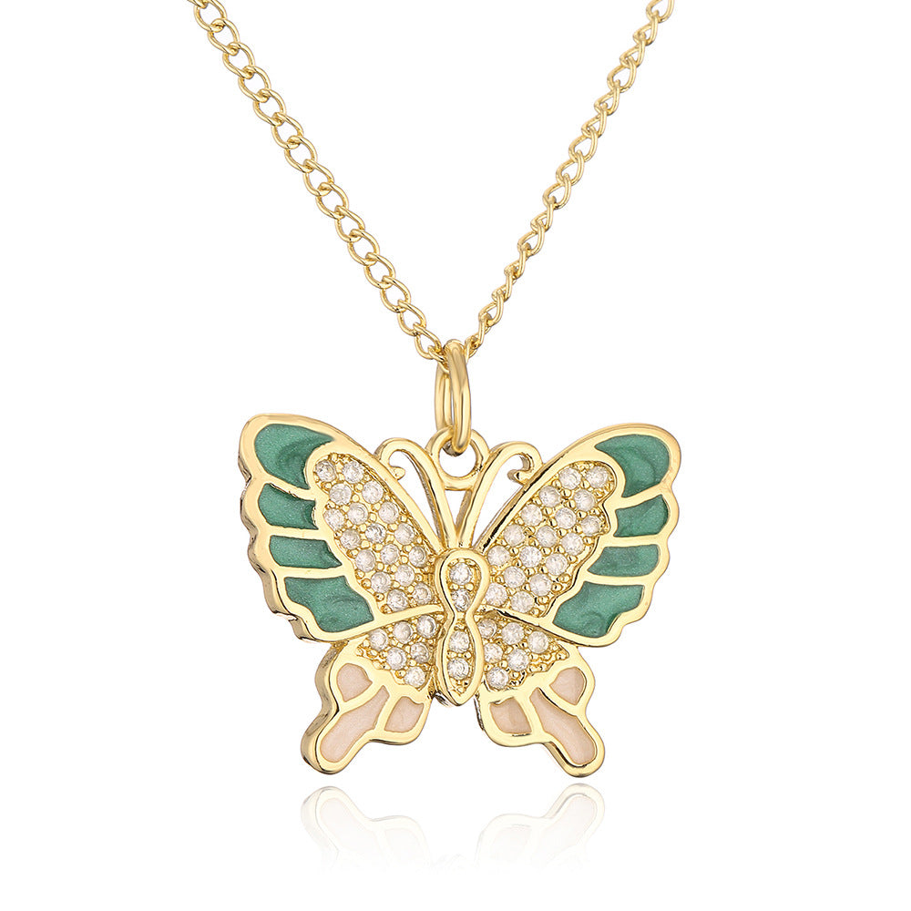 Minimalist Butterfly Pendant Necklace for Women in Copper with 18K Gold Plating and Enamel Finish Featuring Zircon Inlay