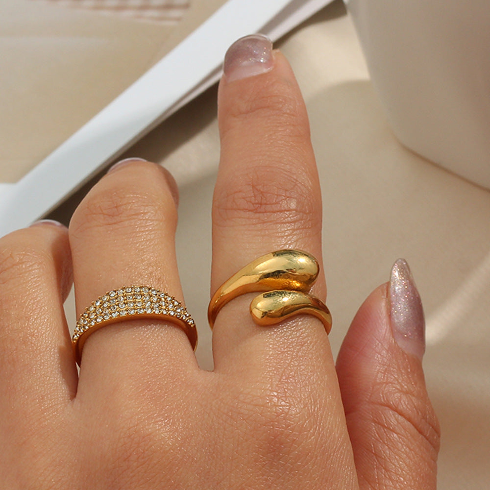 Anello da donna regolabile in acciaio inossidabile con serpente geometrico minimalista e finitura lucida