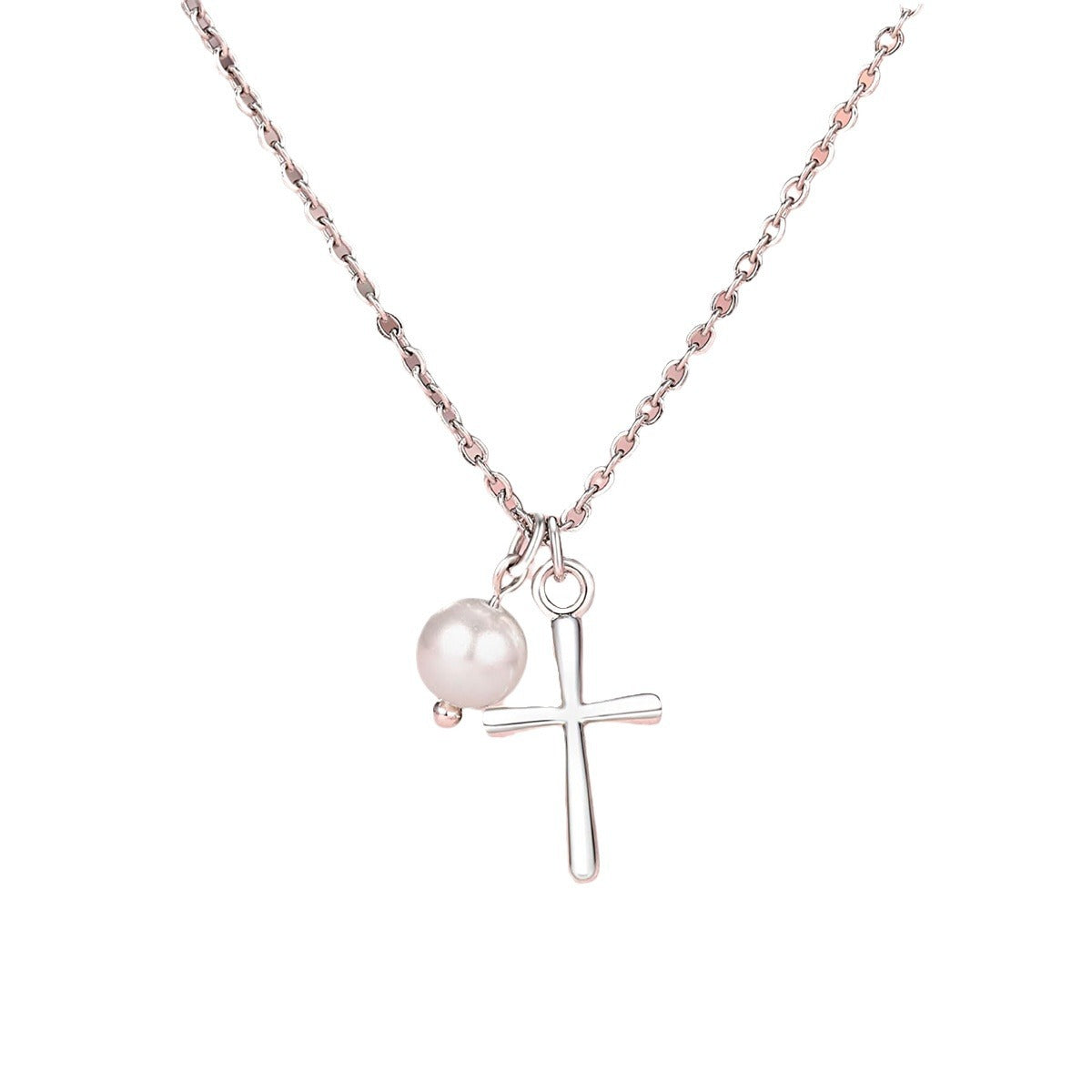 Minimalist Cross Zinc Alloy Plated Pendant Necklace with Curb Chain for Unisex