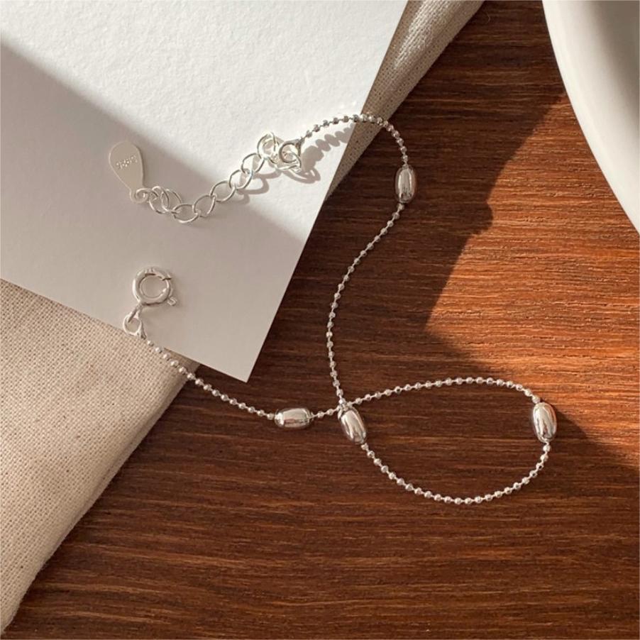 Minimalist 925 Sterling Silver Geometric Olive Bead Bracelet