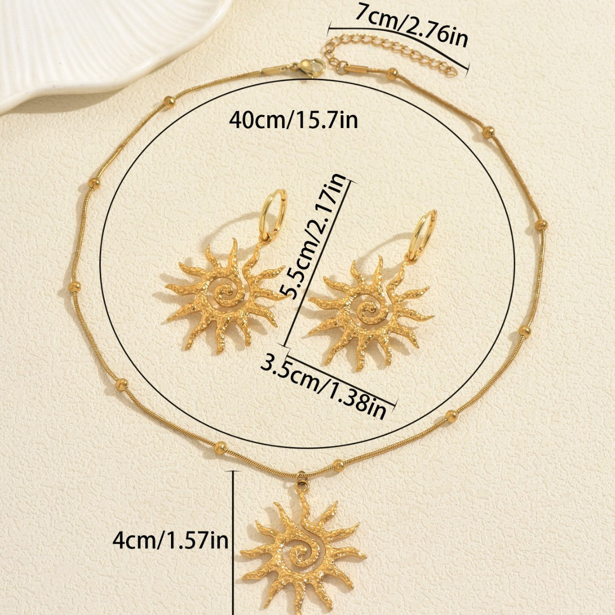 Floral Sunflower Pendant Necklace and Earrings Set for Women Zinc Alloy Plated Fashion Collarbone Chain Jewelry