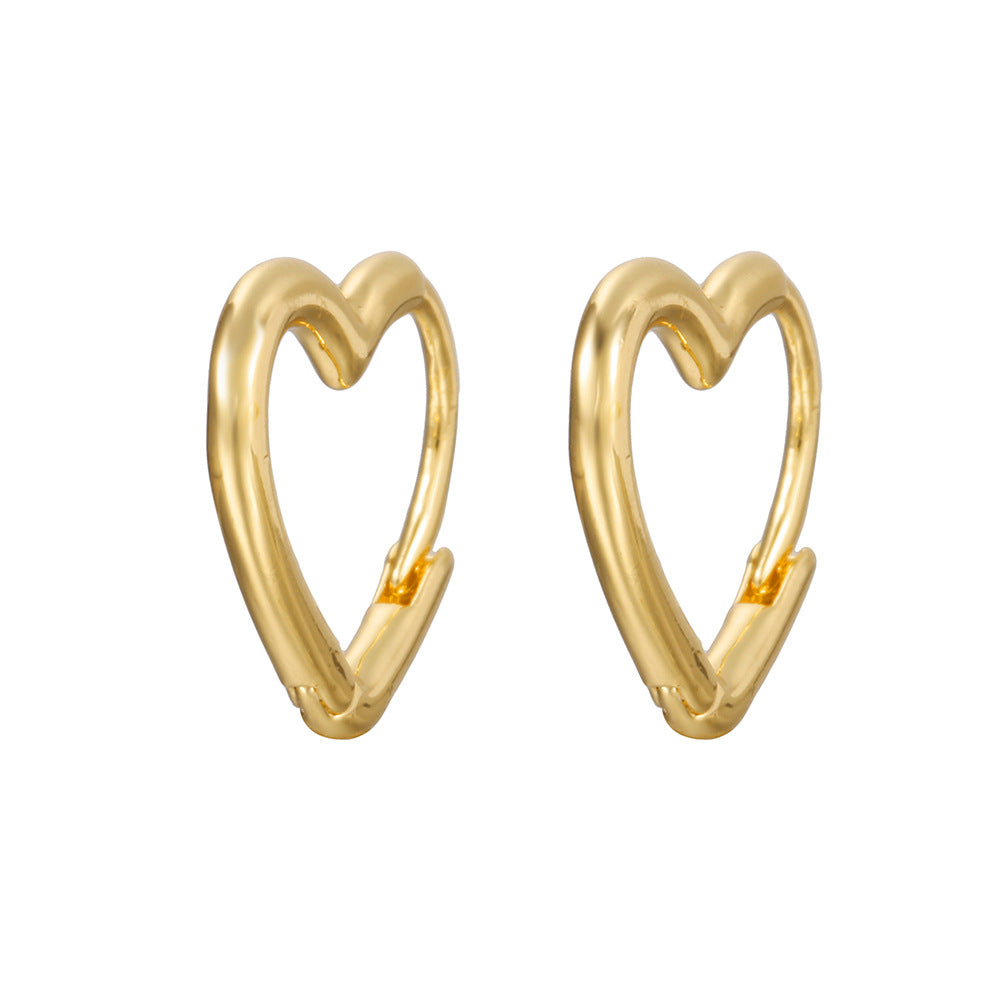 Minimalist Heart-Shaped Copper Earrings with Gold Plating for Women Elegant Lightweight Hoop-Style Ear Clips