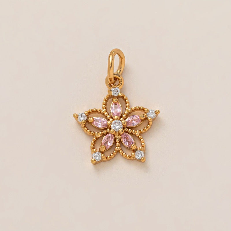 Minimalist Sweet 18K Gold Plated Brass Floral Plant Charm Bar for Bag Keychain DIY
