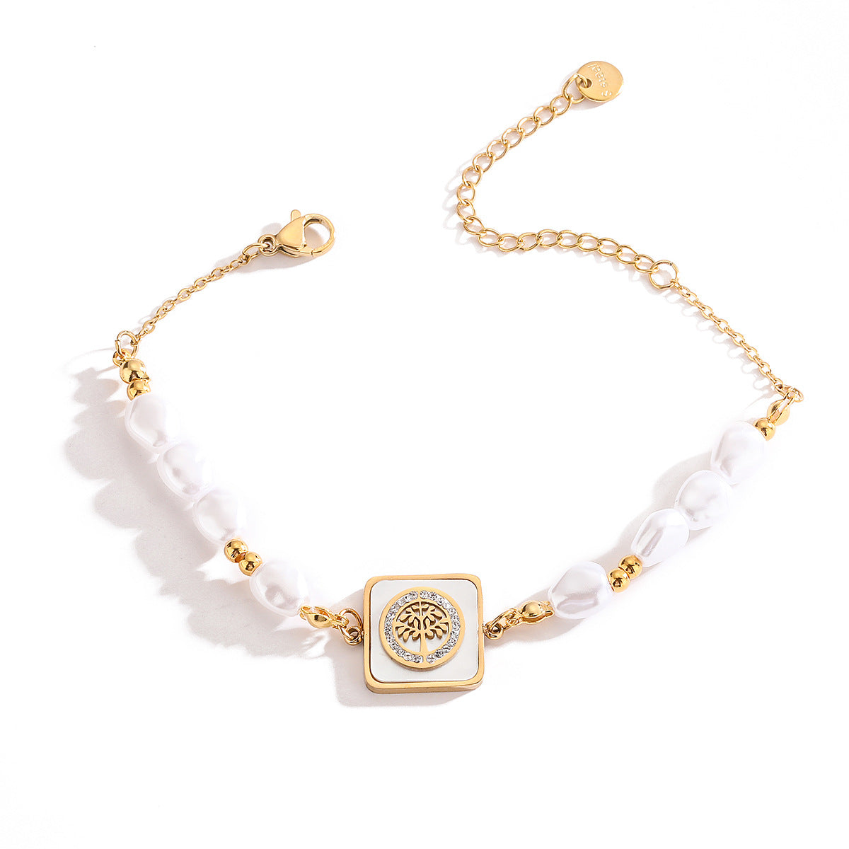 Minimalist Geometric Titanium Steel Bracelet with Gold Plating, Zircon Inlay, and Evil Eye Pendant