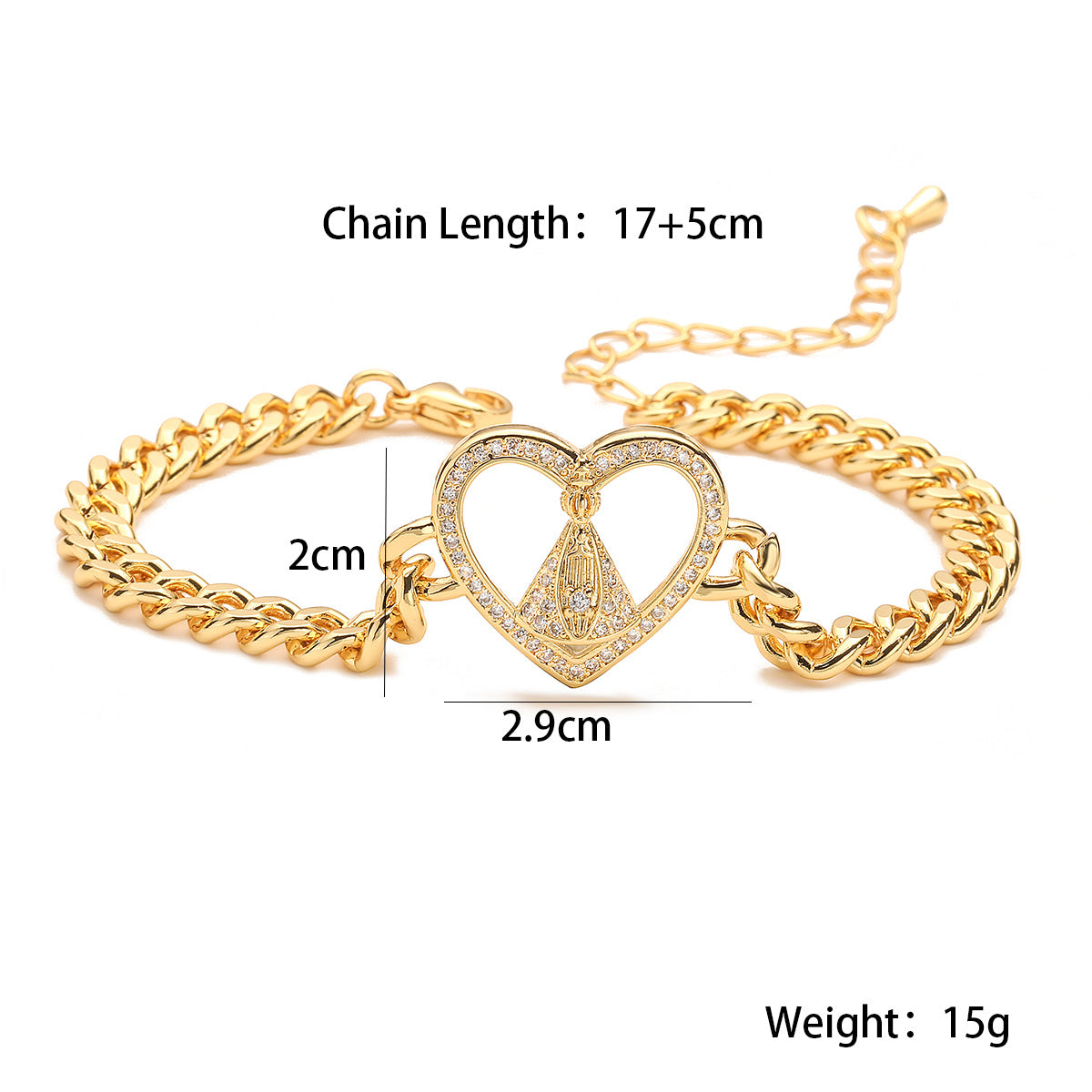Bracciale geometrico in rame da donna placcato oro con intarsio in zircone stile catena cubana hip-hop
