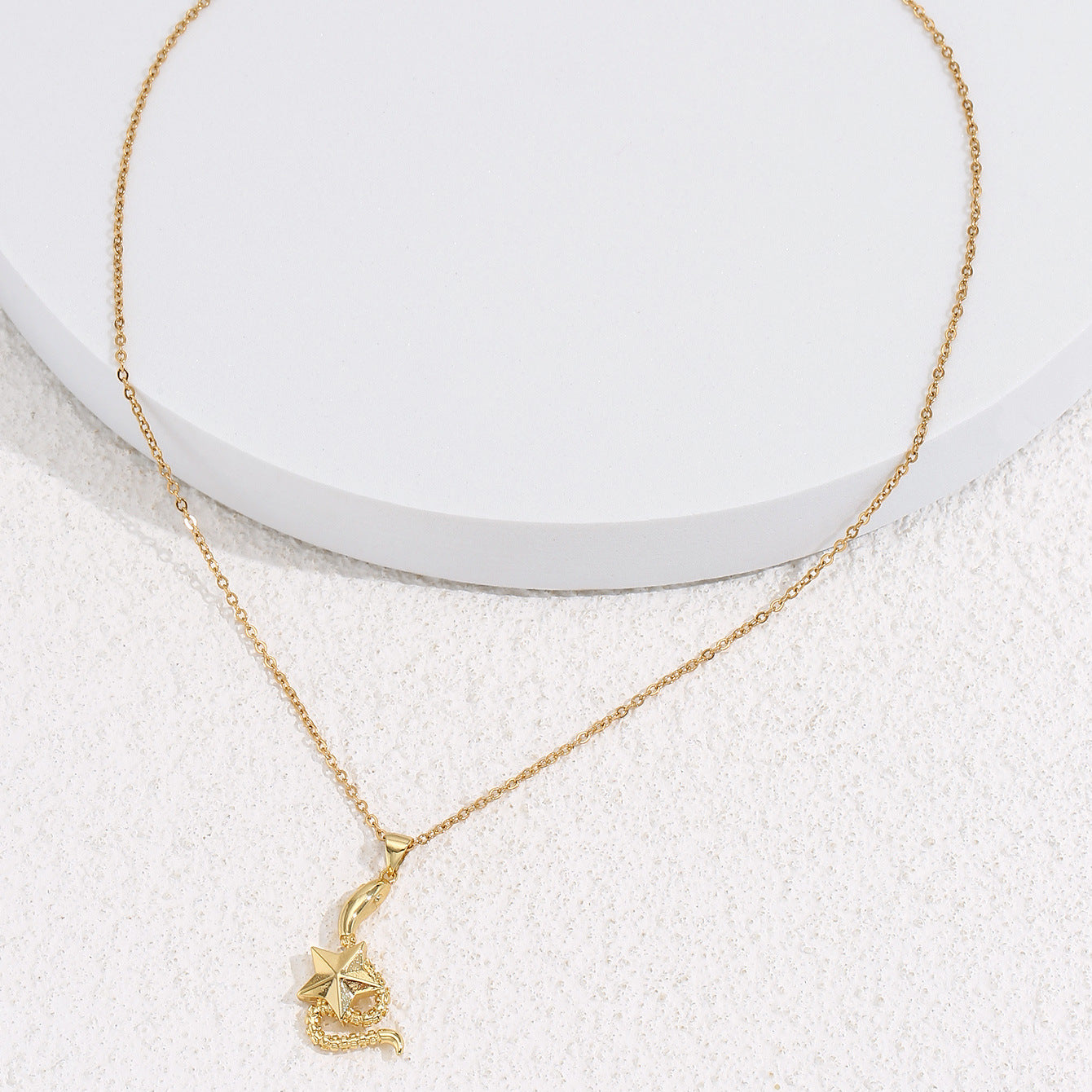 18K Gold Plated Brass Snake Geometric Pendant Necklace for Women with Cable Chain