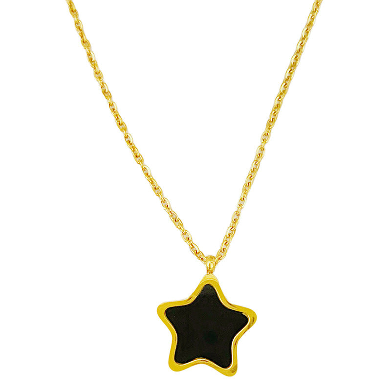Layered Micro-inlay Shell Star Titanium Steel Necklace for Unisex