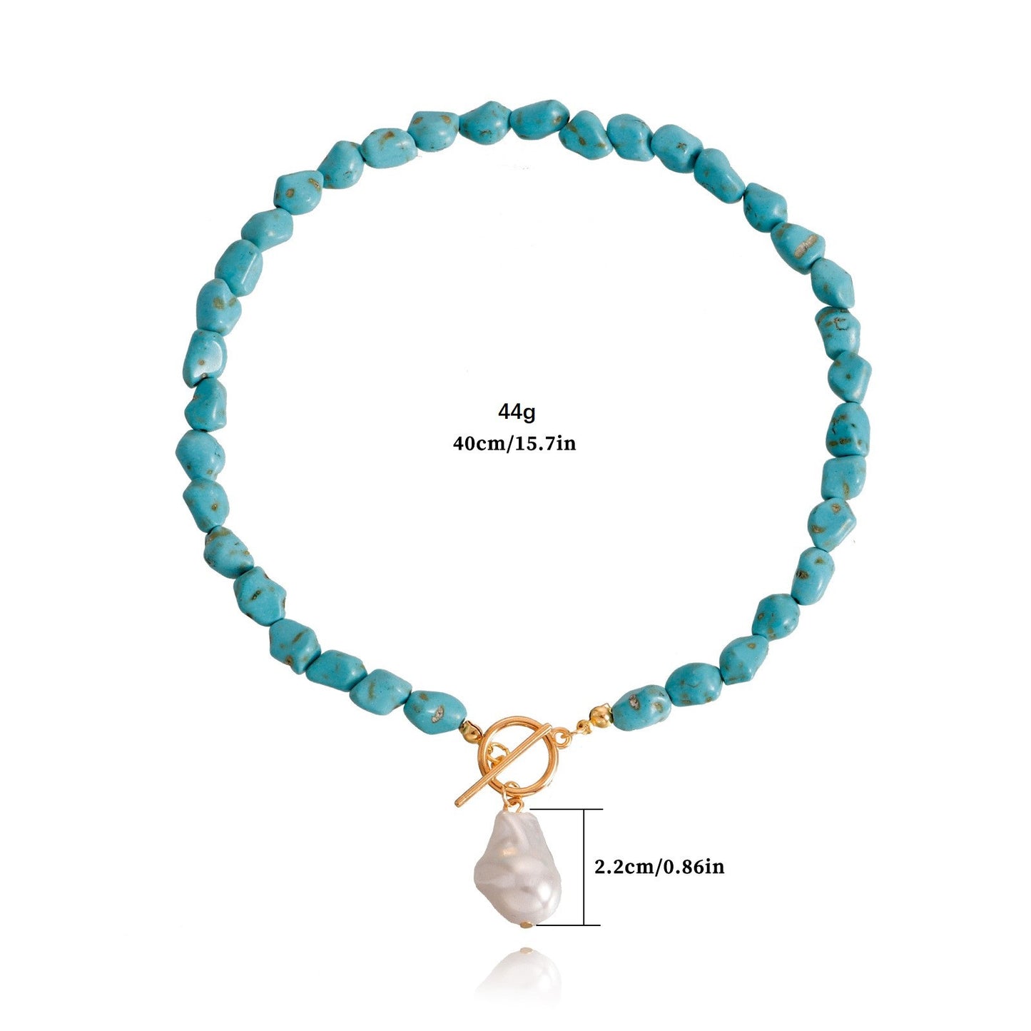 Irregular Natural Turquoise and Imitation Pearl Pendant Necklace for Women with Geometric Shape, Alloy Pendant, Electroplated Finish, Clavicle Chain Style