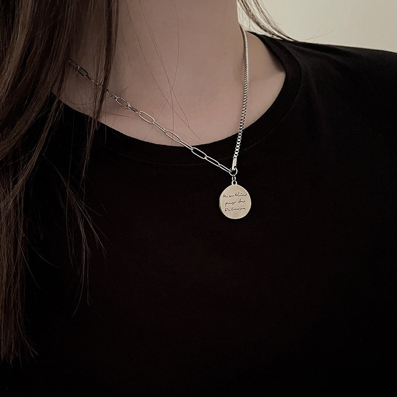 Minimalist Vintage-Style Titanium Steel Letter Pendant Necklace for Women and Men with Plated Finish and Clavicle Chain
