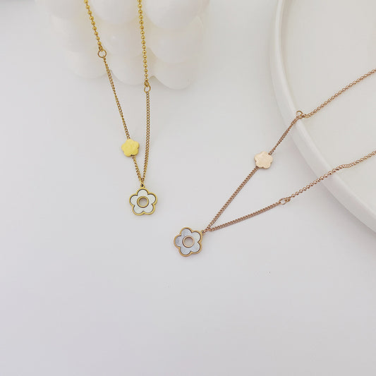Vintage French Camellia Flower Necklace for Women Stainless Steel Pendant with Plated Finish Floral Design Locket Chain