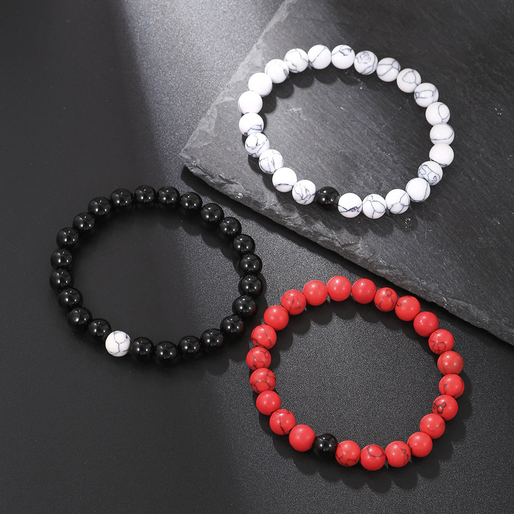 Fashion Unisex 8mm Round Onyx Turquoise Red Pine Stone Beaded Bracelet Handmade Geometric Jewelry