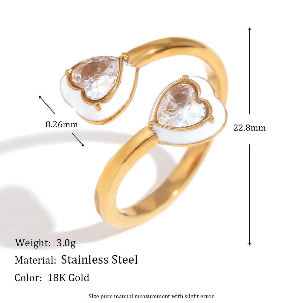 Anillo de acero inoxidable con forma de corazón, chapado en oro de 18 quilates y acabado esmaltado, de moda para mujer.