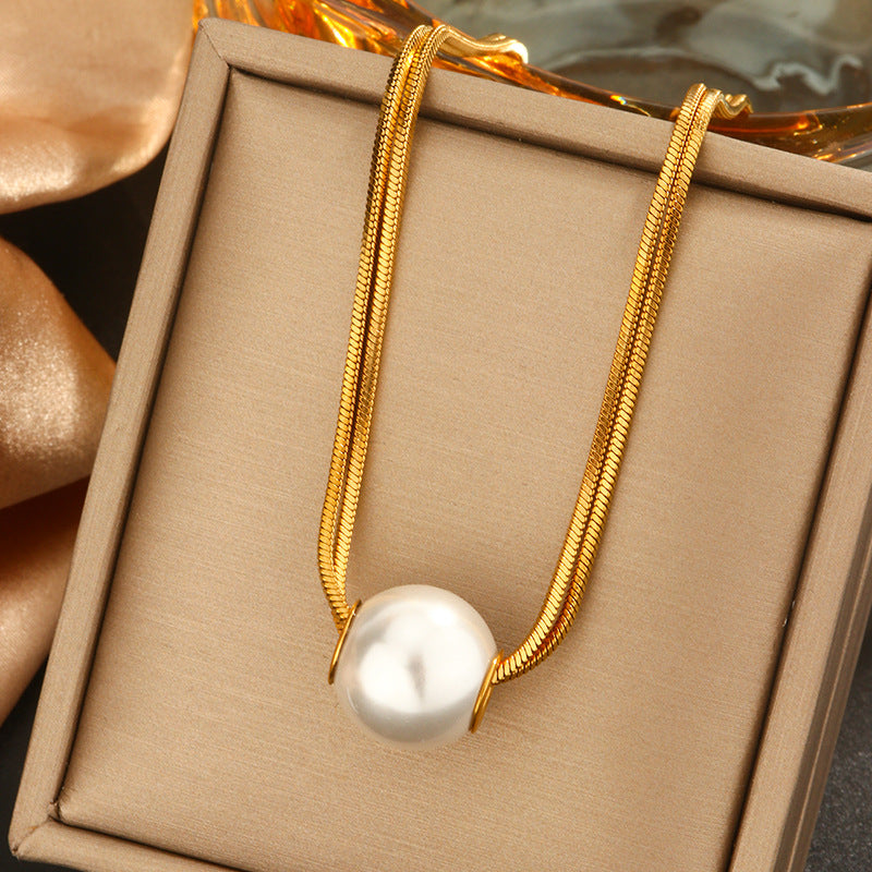 Minimalist Titanium Steel Pearl Necklace with Heart Star and Floral Pendants for Women