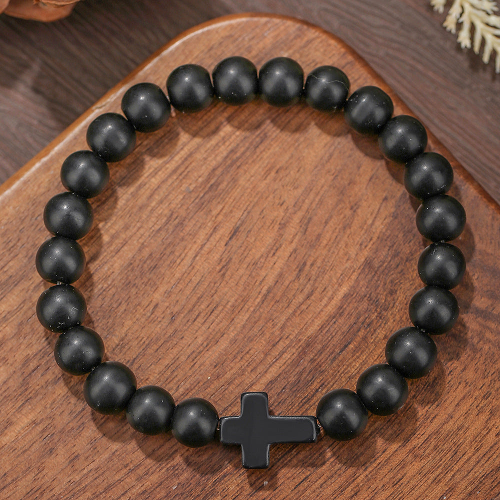 Handmade Geometric Cross Turquoise Tiger Eye Obsidian Lapis Lazuli Beaded Bracelet Unisex