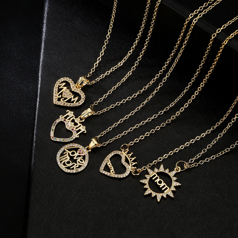 Collana Pendente a Cuore Minimalista in Rame Placcato Oro 18K con Intarsio di Zirconi da Donna