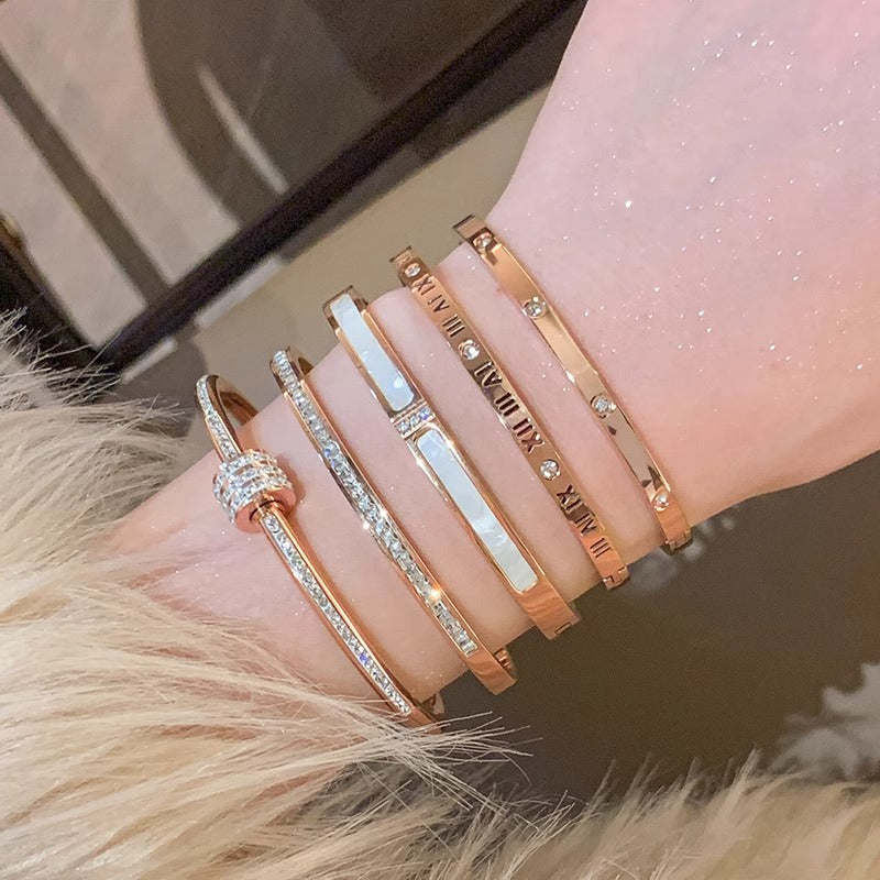 Rose Gold Plated Titanium Steel Zircon Geometric Waist-Shaped Bracelet for Women Luxury Minimalist Hand Jewelry