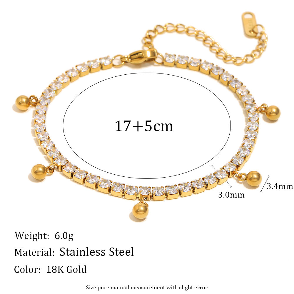 Set di Collana e Bracciale da Donna Minimalista Geometrico in Acciaio Inossidabile Placcato Oro 18K con Zircone, Perle Rotonde e Nappe