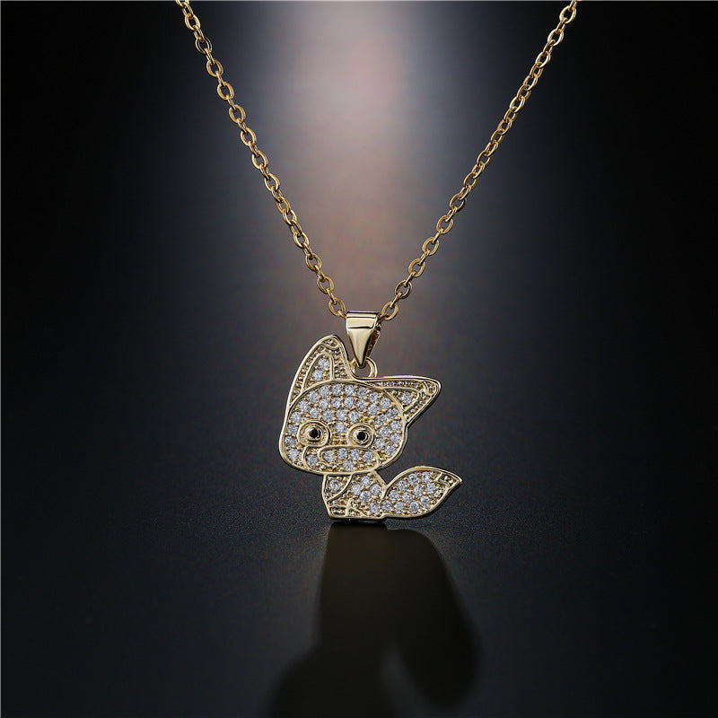 Sweet Geometric Dinosaur 18K Gold Plated Brass Cubic Zirconia Pendant Necklace for Women