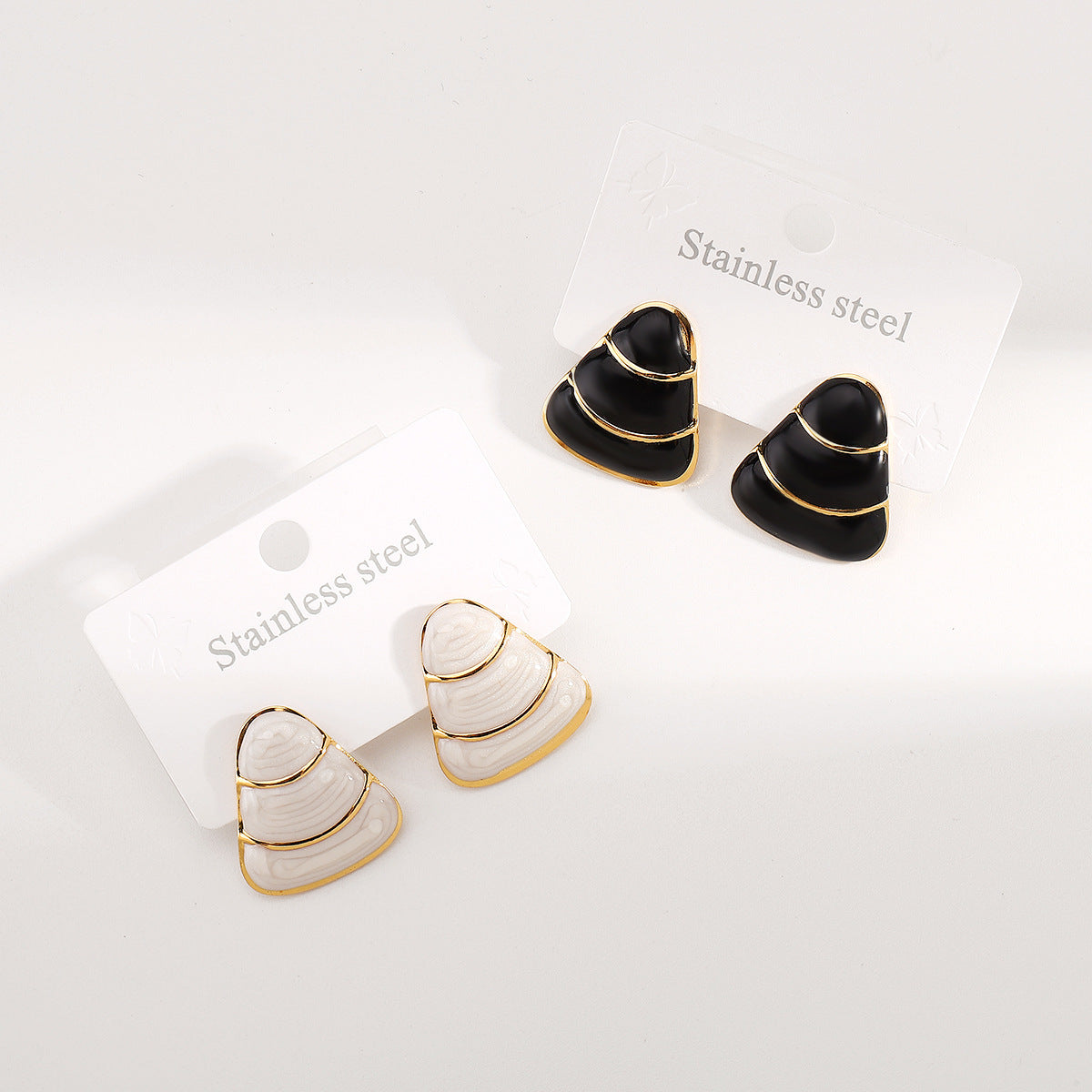 Minimalist Geometric Triangle Stainless Steel Enamel Earrings for Women