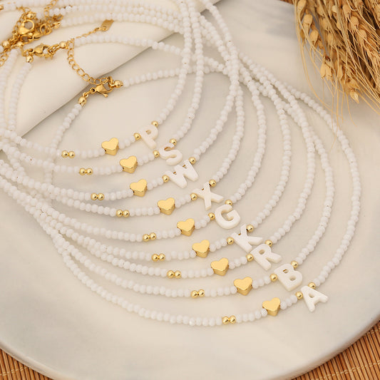 Original Design Letter Pendant Necklace with Shell Charm and Crystal Beads for Women