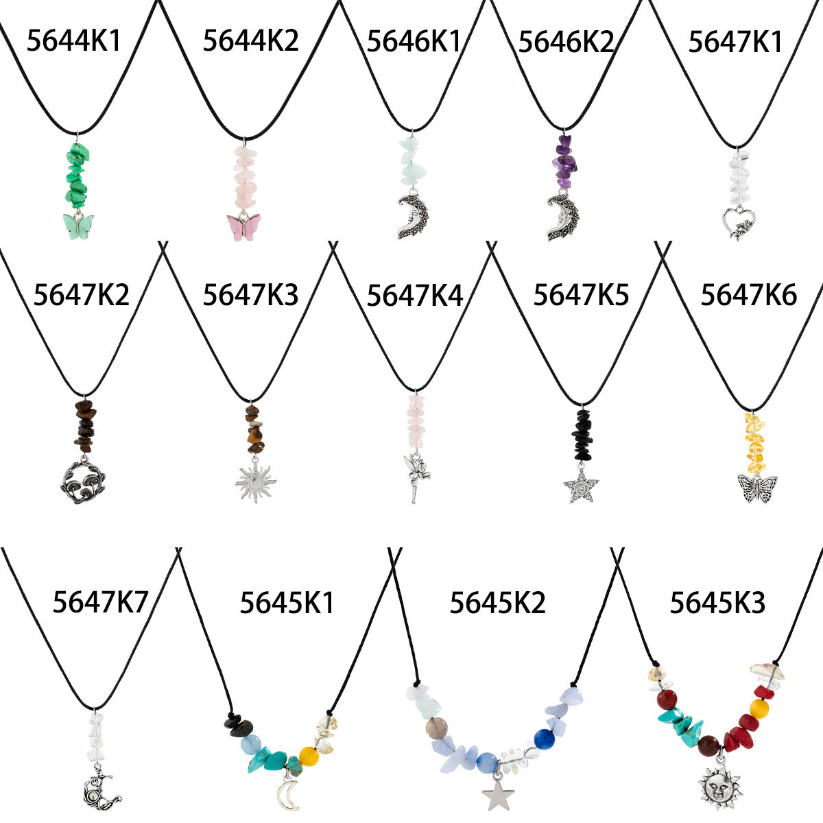 Collar de colgante rústico de mariposa con borlas, estrella, luna, amuleto de piedra irregular, cadena de aleación para mujer