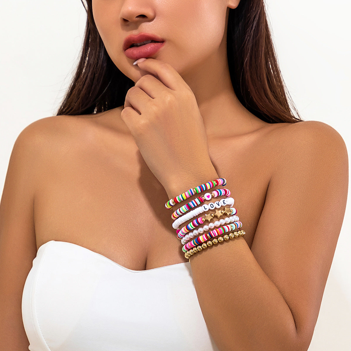 Bohemian Resin Letter Beaded Bracelet for Women