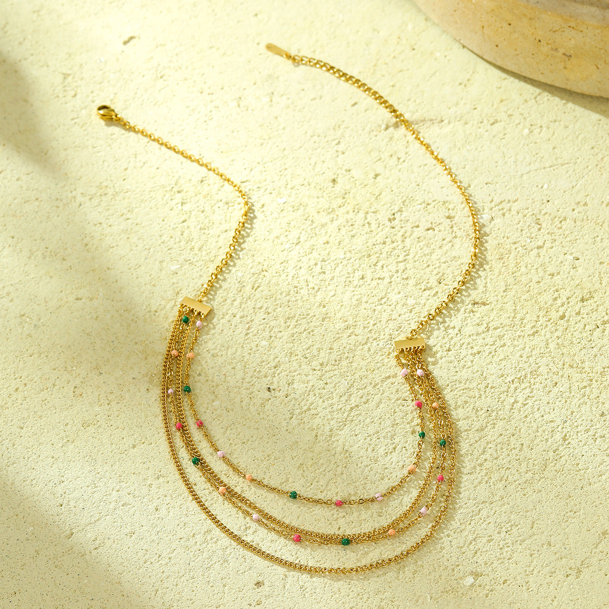 Collar de Clavícula Minimalista de Acero Inoxidable con Múltiples Cadenas y Cuentas Redondas Coloridas para Mujer