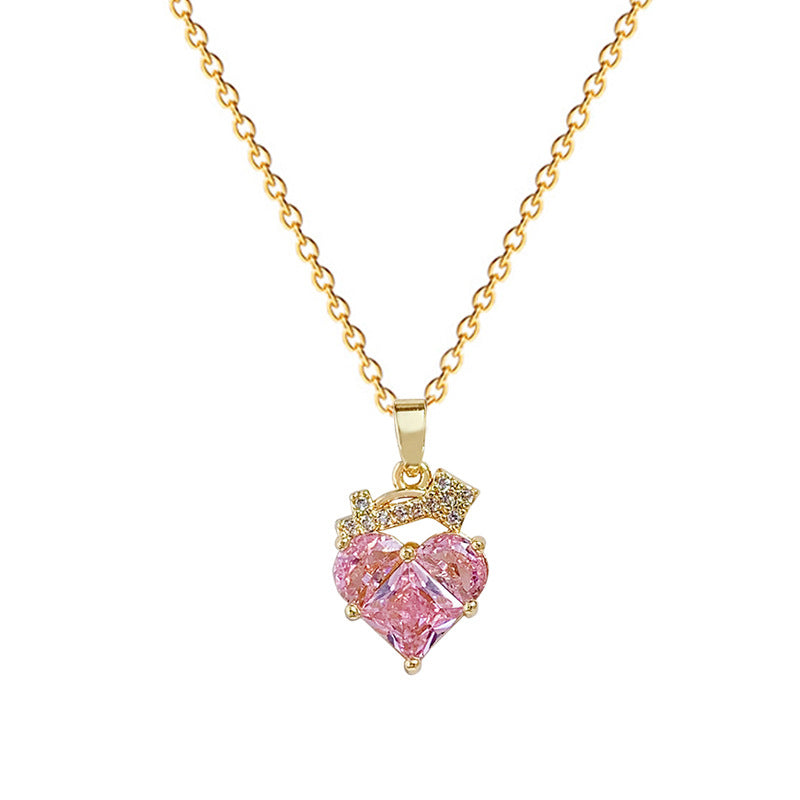 Collana Minimalista a Cuore in Acciaio al Titanio con Intarsio di Zirconi da Donna, Delicata Catena alla Clavicola