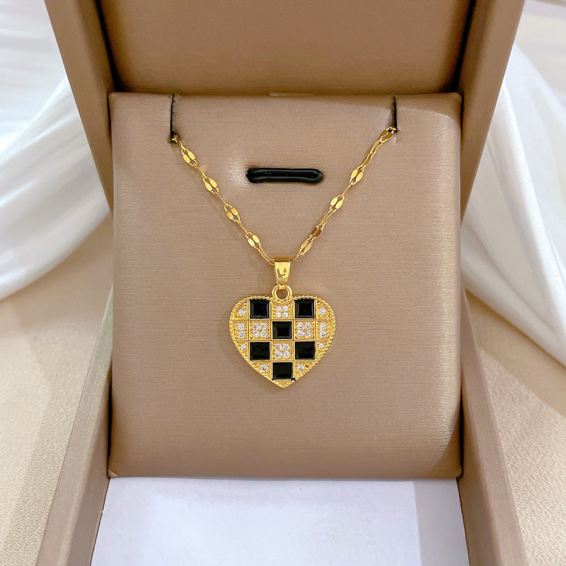 Collar con colgante de luna geométrica para mujer en acero de titanio con acabado chapado, elegante cadena de clavícula para bodas y fiestas
