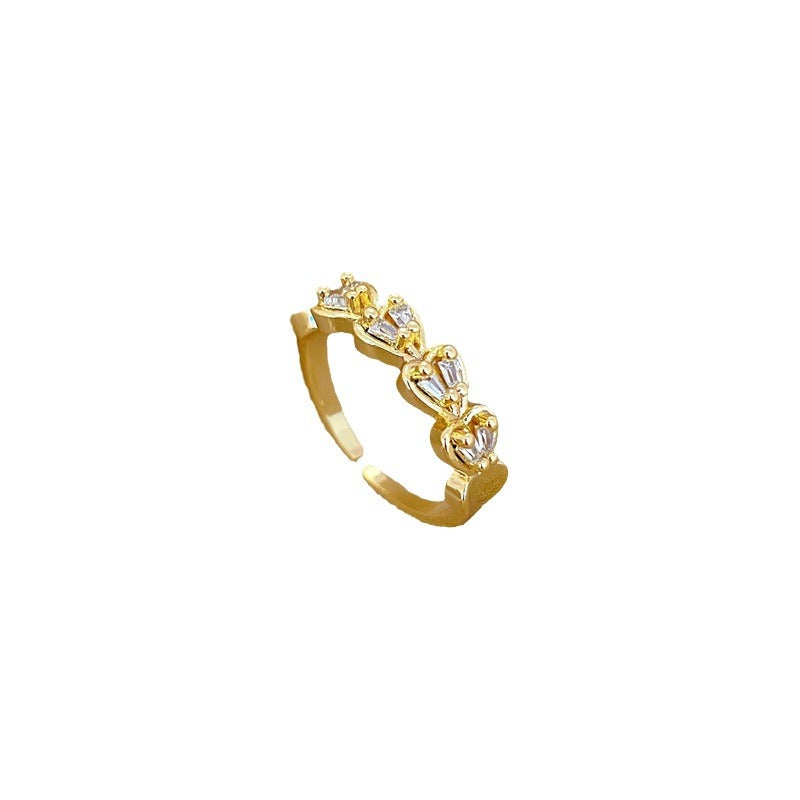 Cute Kawaii Style Heart-Shaped Gold-Plated Brass Adjustable Ring for Women