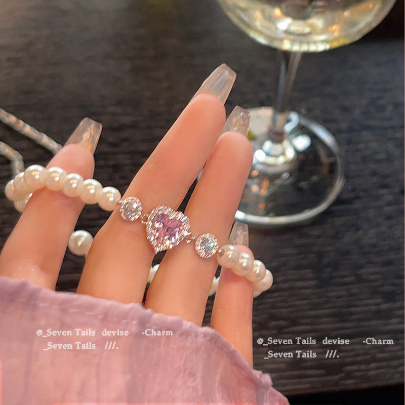 Vintage Luxury Geometric Cubic Zirconia Inlaid Pearl Bracelet for Women