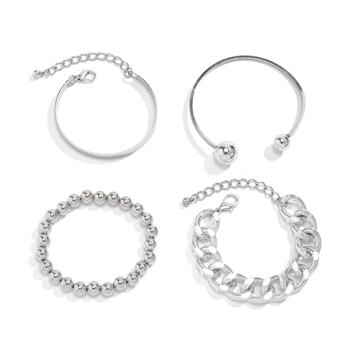 Set di braccialetti impilabili in stile cyberpunk con placcatura geometrica e perle imitate da donna