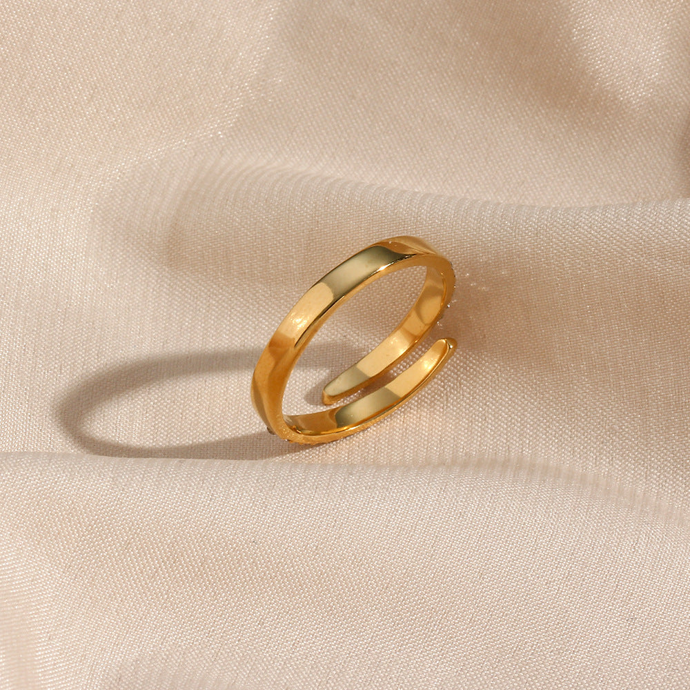 Minimalist Geometric Stainless Steel Ring with 18K Gold Plating and Zircon Inlay for Women
