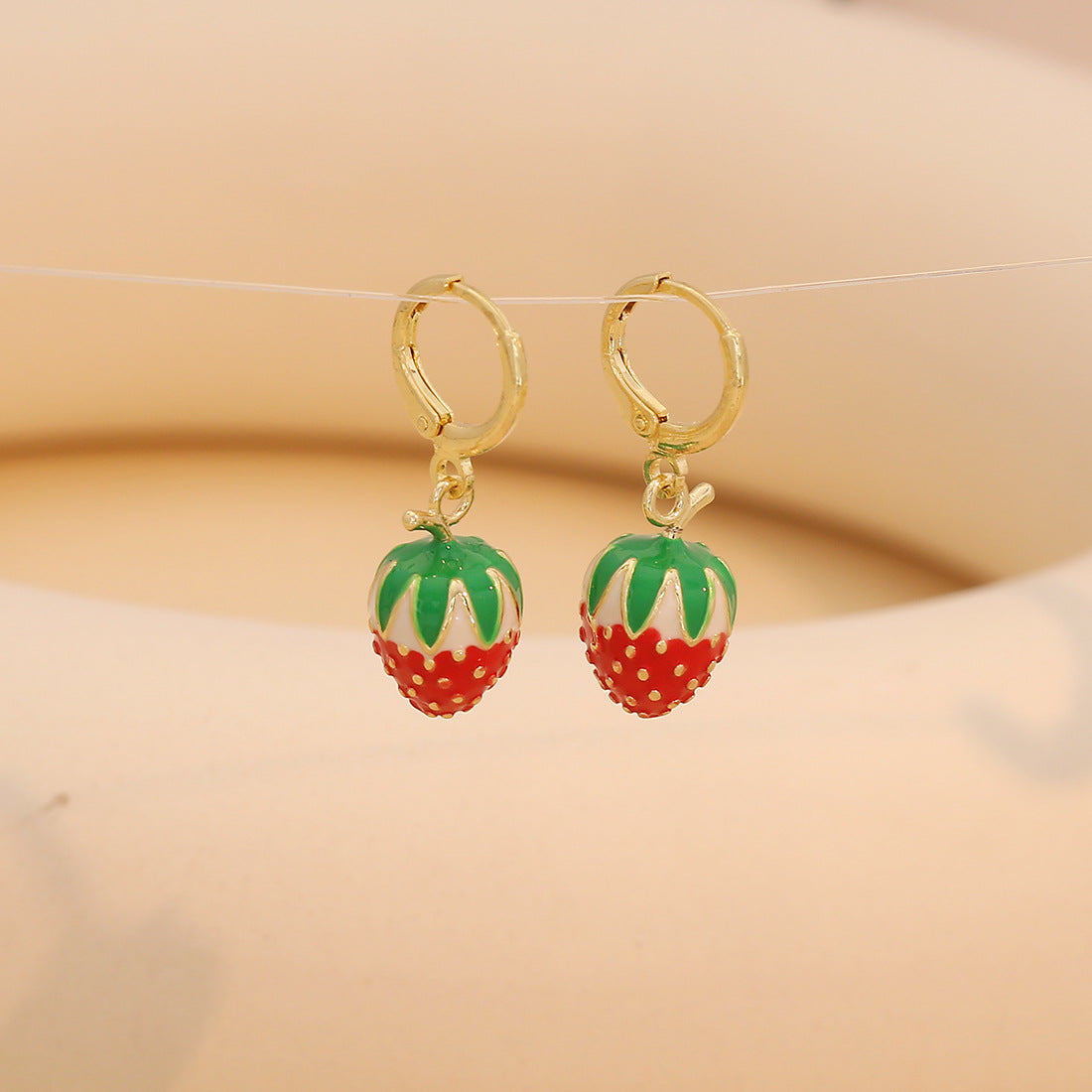 Sweet and Edgy Cherry and Strawberry Fruit-Shaped Earrings for Women Made of Copper with Enamel Finish