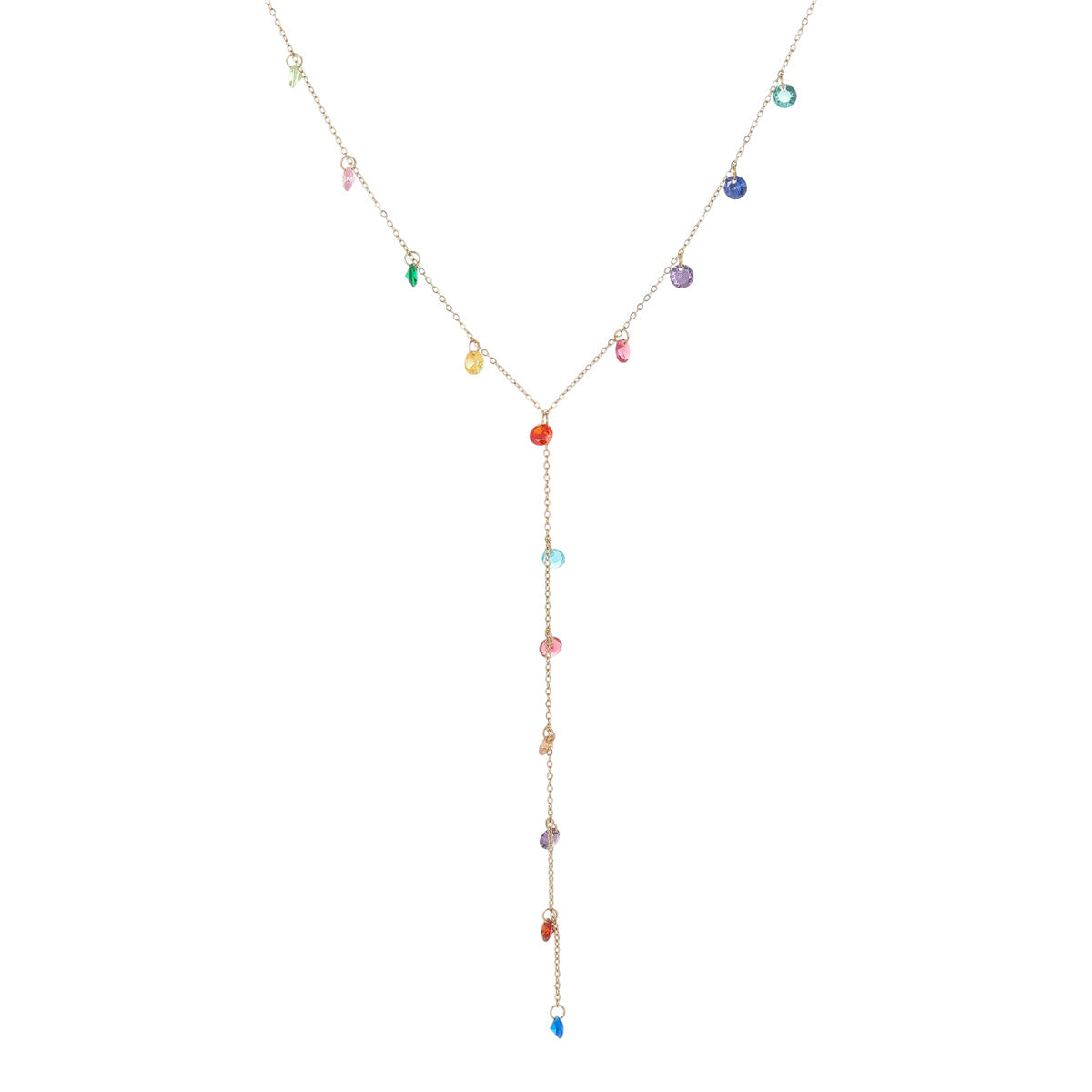 Minimalist Geometric Y-Shaped Stainless Steel Necklace with 18K Gold Plating and Colorful Zircon Accents for Women
