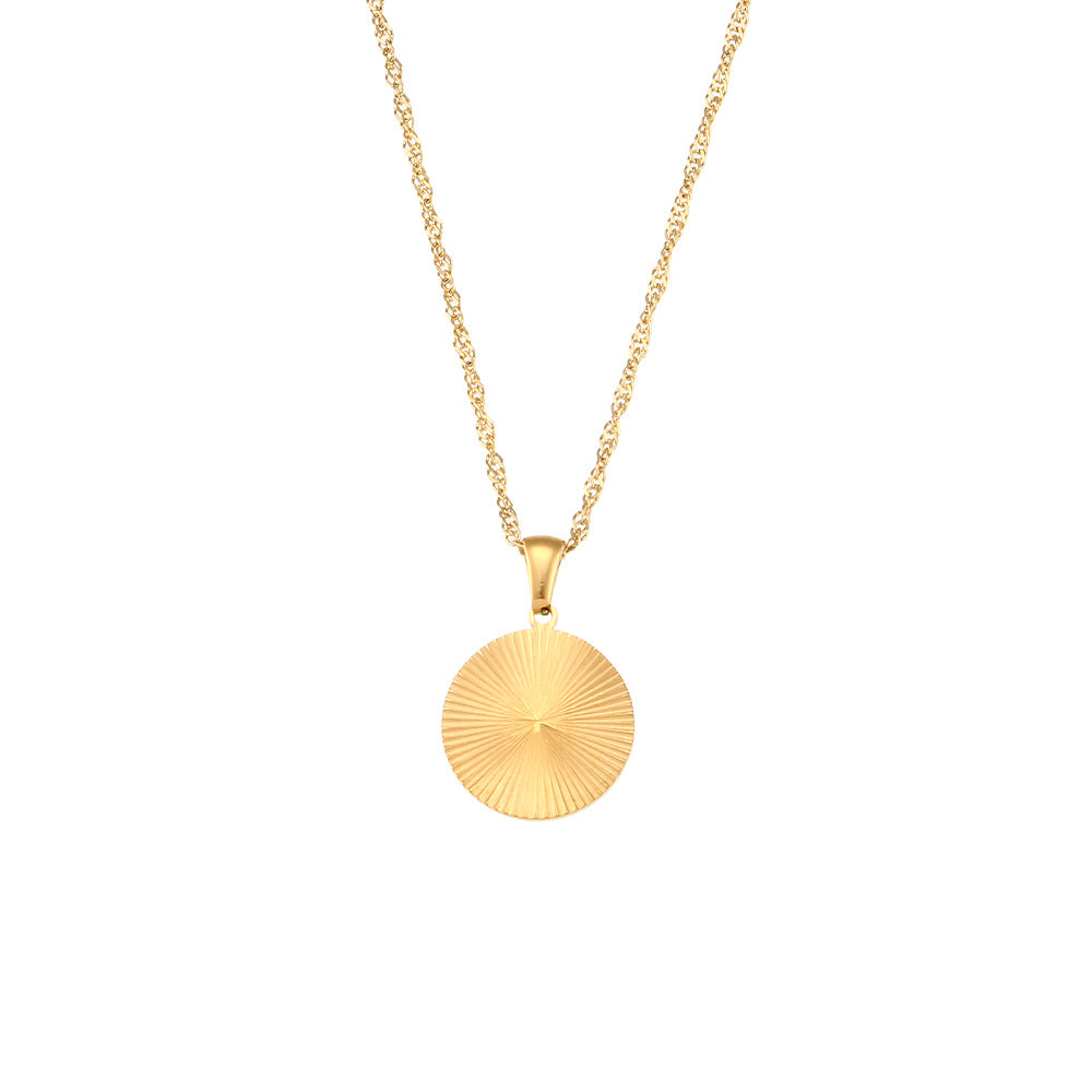 Fashion Geometric Stainless Steel Necklace with 18K Gold Plated Striped Pendant for Women