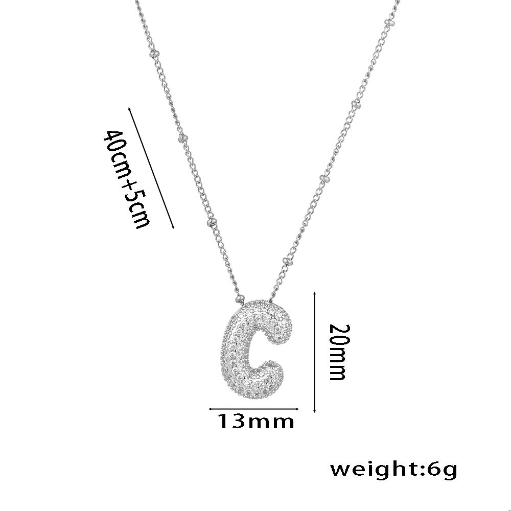 Minimalist Geometric Letter Pendant Necklace in Titanium Steel with Rhinestone Inlay and White Gold Plating on Snake Chain for Women