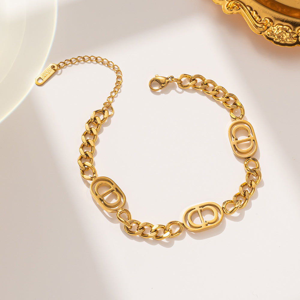 Minimalist Hip Hop Titanium Steel Cuban Link Bracelet with Gold Plating for Women