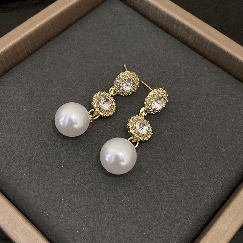 Orecchini da donna vintage floreali geometrici con perle, finitura smaltata, in rame placcato e perni in acciaio inossidabile