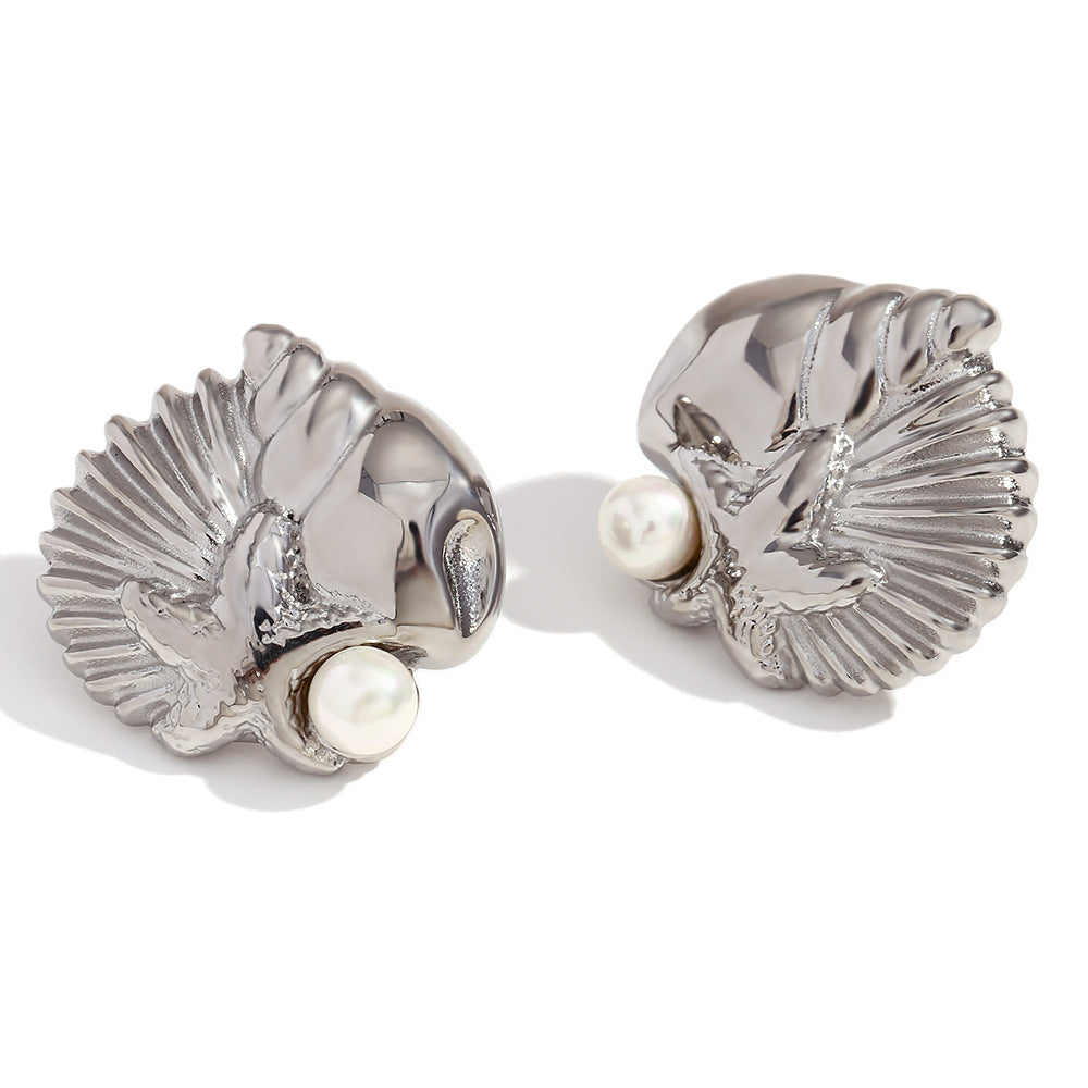 Fashionable Minimalist Geometric Stainless Steel Ear Studs with 18K Gold Plating Featuring Ocean Life Motifs for Women
