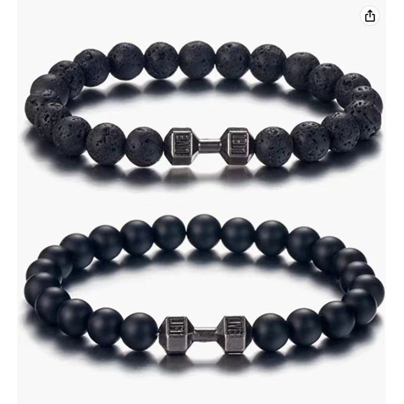 Matte Geometric Alloy Bracelet Unisex Volcanic Stone Energy Beads