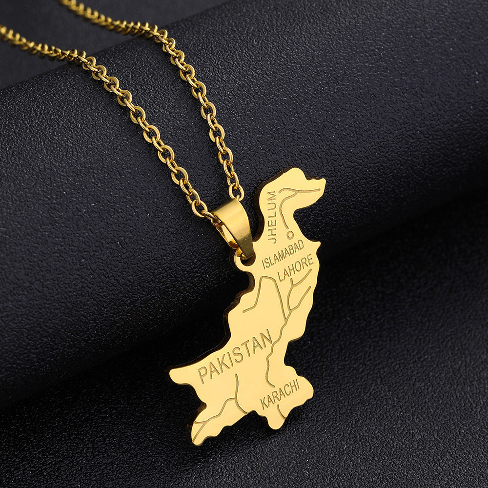 Collana con Pendente Geometrico Etnico Vintage da Donna e Uomo in Acciaio Inossidabile con Pendente in Acciaio al Titanio e Finitura Placcata su Catena ad "O"