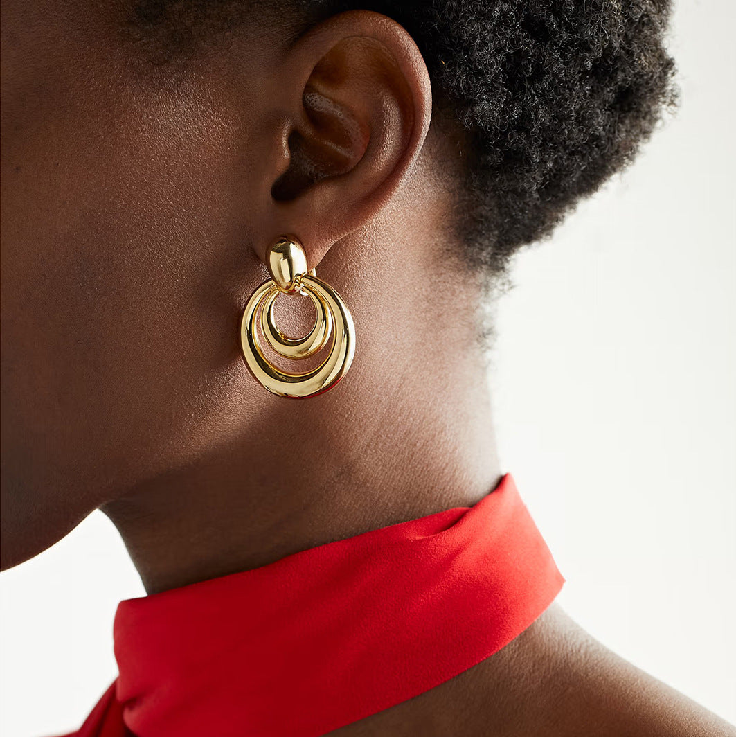 Minimalist Geometric Round Plated Stainless Steel Earrings for Women
