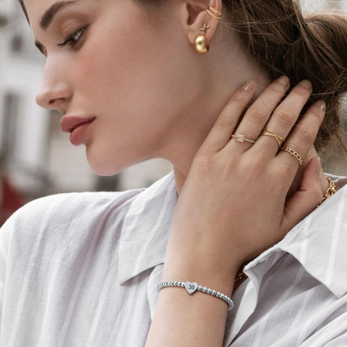 Minimalist Heart Shaped Polished Brass Ball Chain Bracelet for Women