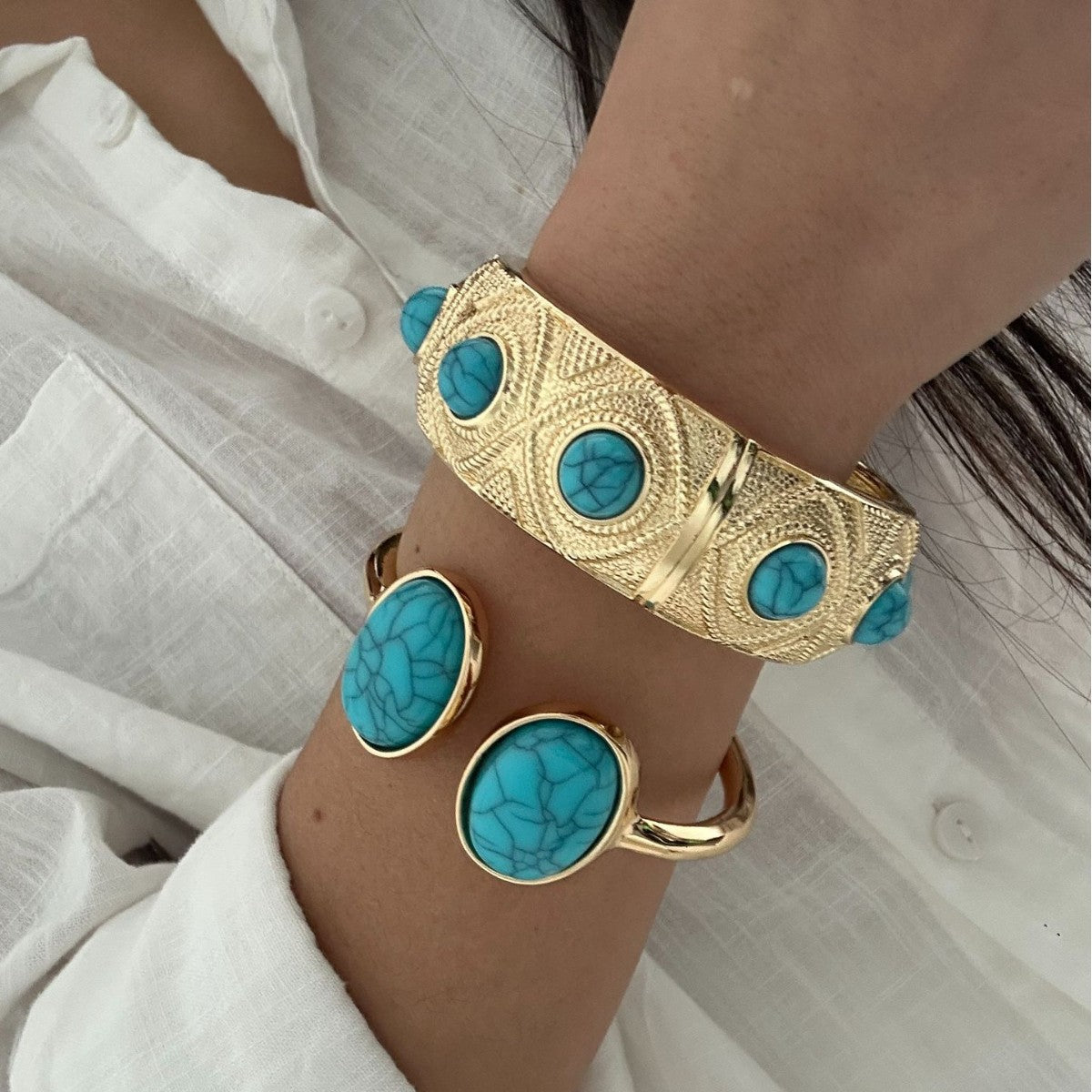 Geometric Oval Turquoise Plated Alloy Bracelet for Women