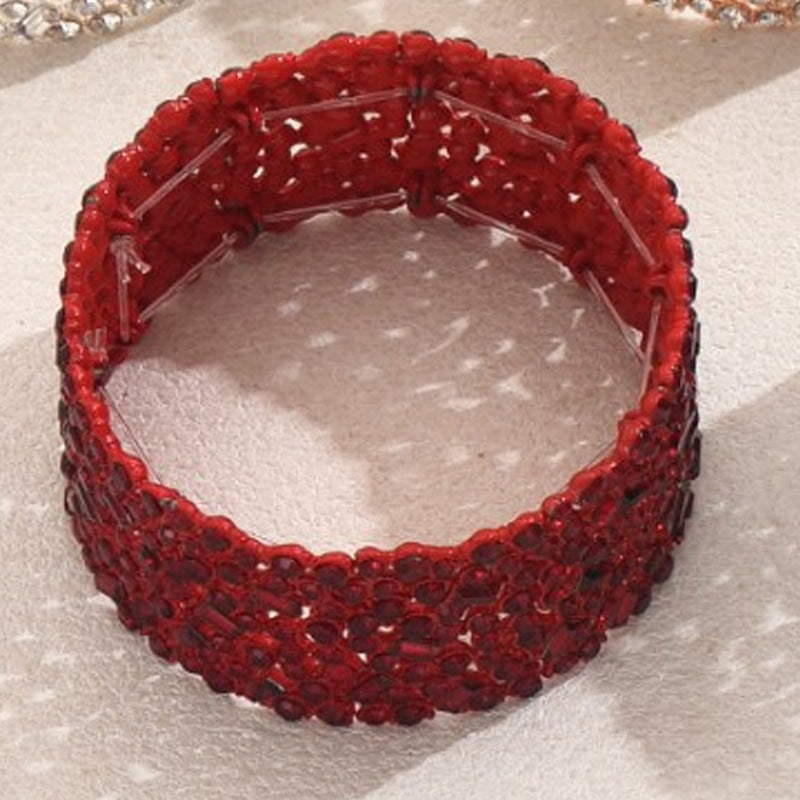 Set di bracciali da donna in lega di zinco con intarsi in strass, stile geometrico minimalista e polsino ampio