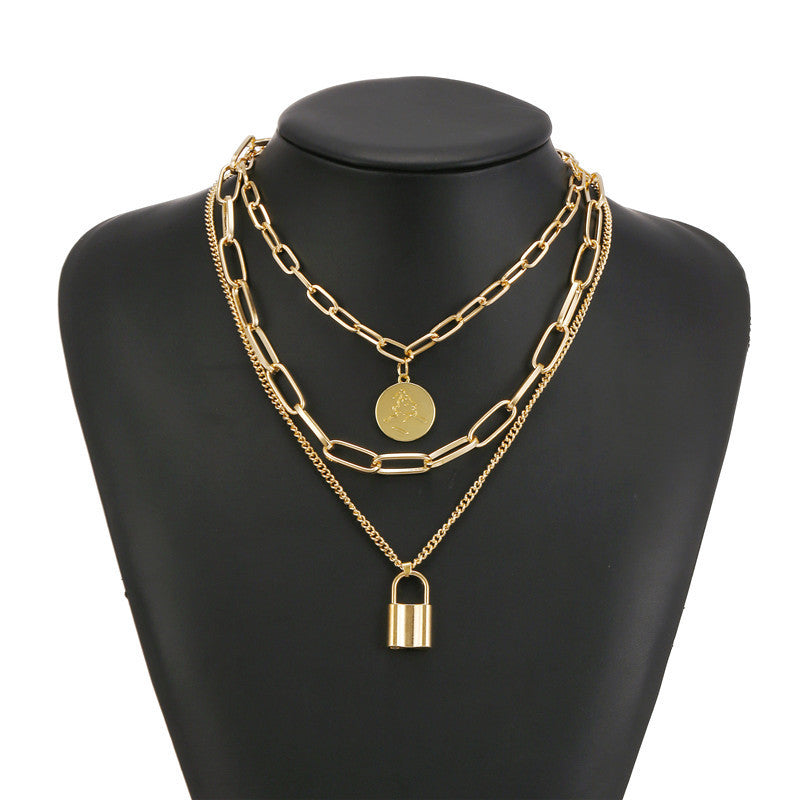 Punk Hip-hop Exaggerated Geometric Heart Alloy Snake Chain Multi-layer Necklace for Women
