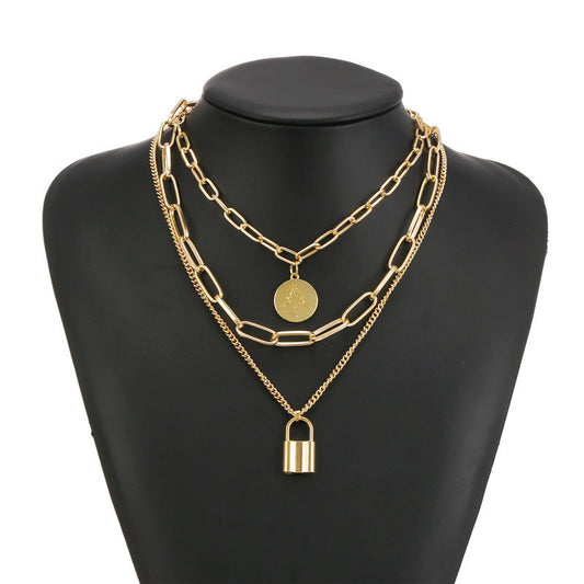 Punk Hip-hop Exaggerated Geometric Heart Alloy Snake Chain Multi-layer Necklace for Women
